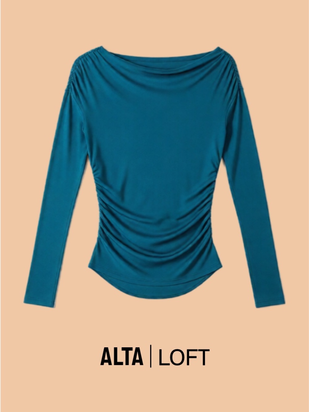 LOFT Teal Boatneck Long-Sleeve with Side Ruching